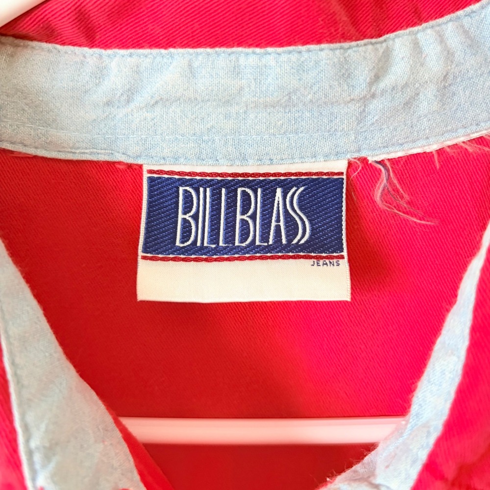 Vintage 90s Bill Blass Jeans Red Denim Sleeveless Button Down Shirt Vest XL - Picture 4 of 8